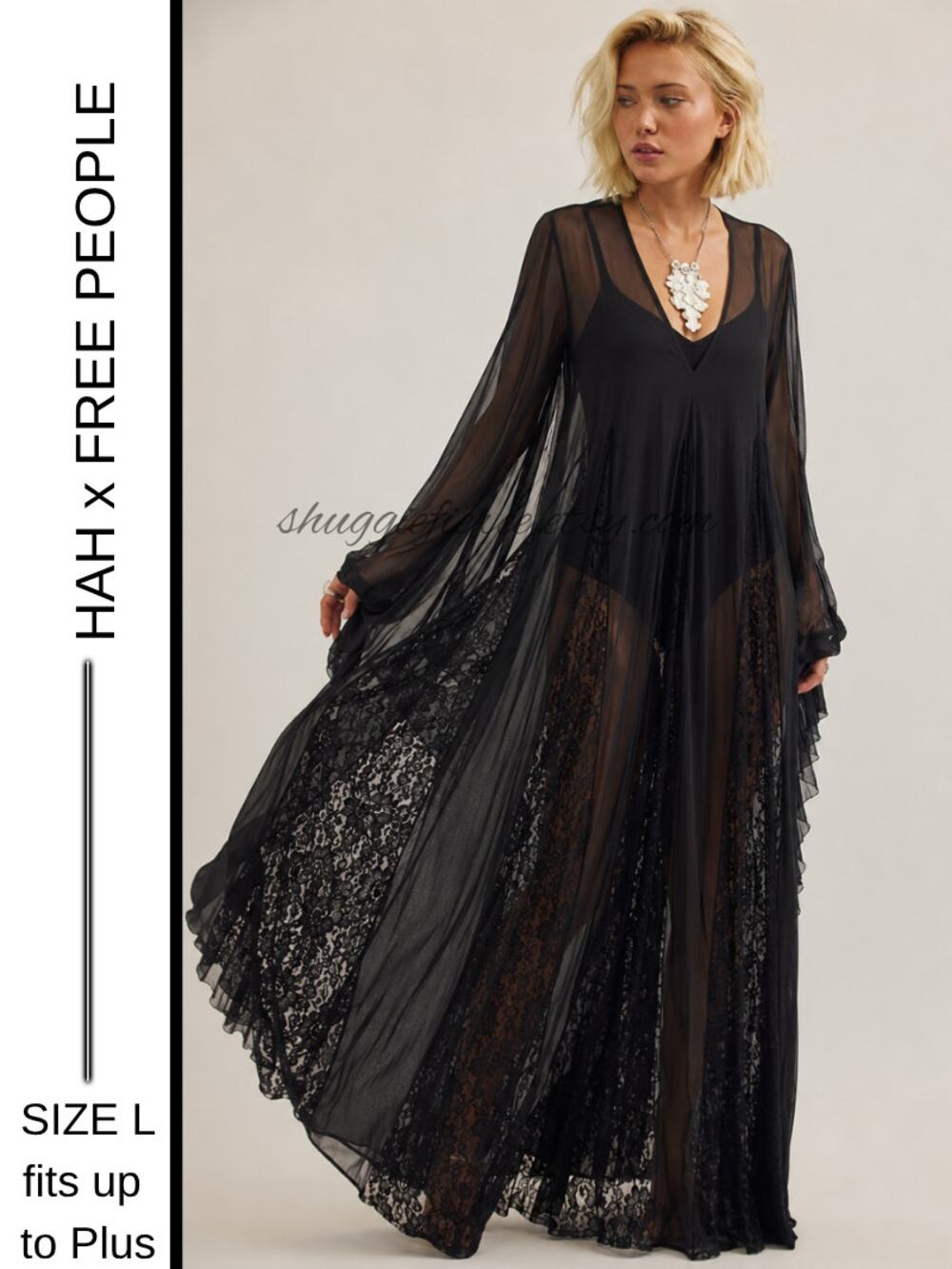 MSRP $328✨ HAH x Free People Sheer Lace Duster Dress | Size L (Fits Up to Plus)✨